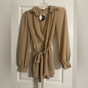 Elegant Long Sleeve Beige Dress